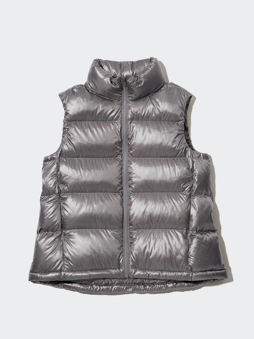 NEW Uniqlo Gray Ultralight Down Shiny Puffer Vest Cyber Metallic Silver Jacket